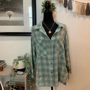 Oversized Mustard seed buffalo plaid top